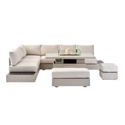 Jardin Aluminium Large Corner Casual Dining Set With Rising Firepit Table, Pumice 22 Jardin Aluminium Large Corner Casual Dining Set With Rising Firepit Table, Pumice -Garden Store OD DINE 906 PUMICE SET WB2