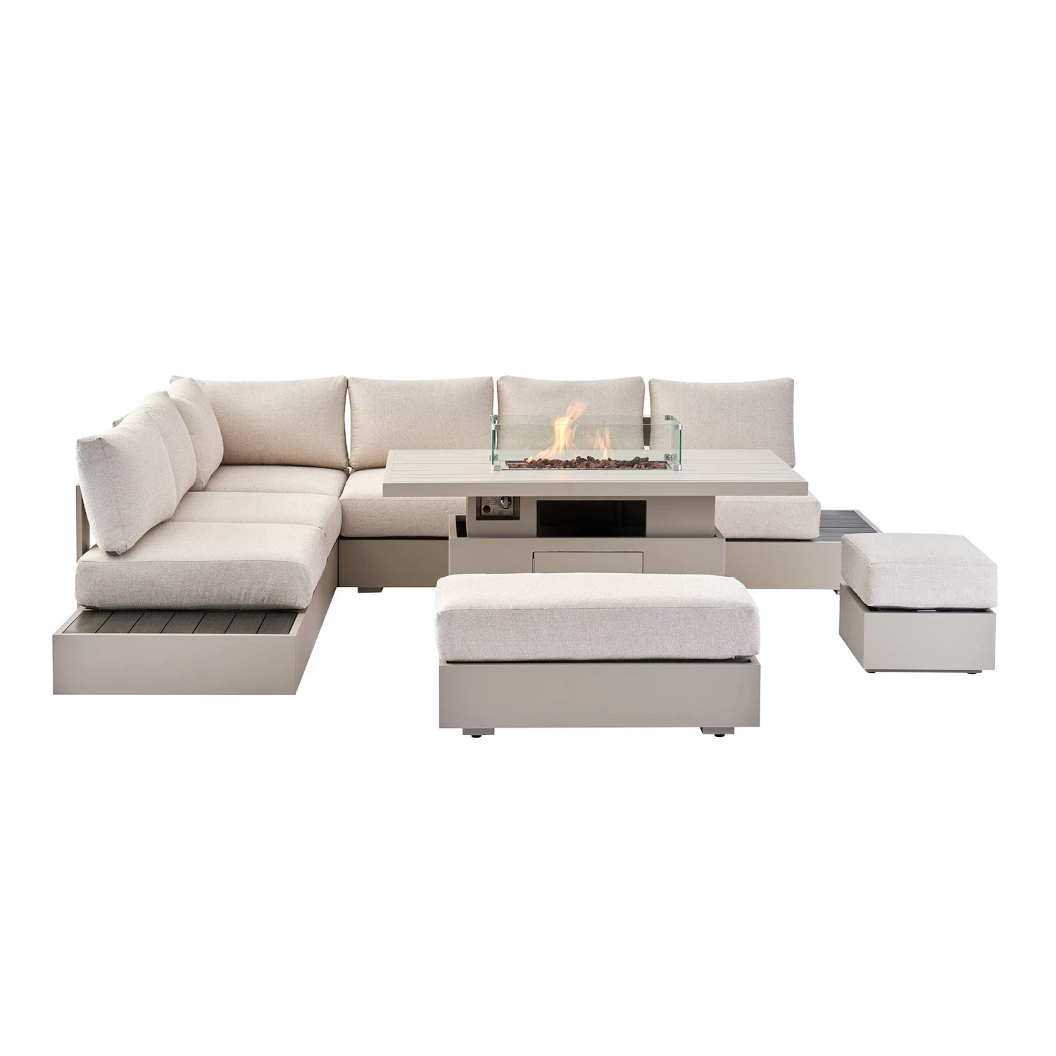 Jardin Aluminium Large Corner Casual Dining Set With Rising Firepit Table, Pumice 10 Jardin Aluminium Large Corner Casual Dining Set With Rising Firepit Table, Pumice - Image 8