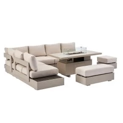 Jardin Aluminium Large Corner Casual Dining Set With Rising Firepit Table, Pumice 23 Jardin Aluminium Large Corner Casual Dining Set With Rising Firepit Table, Pumice -Garden Store OD DINE 906 PUMICE SET WB3