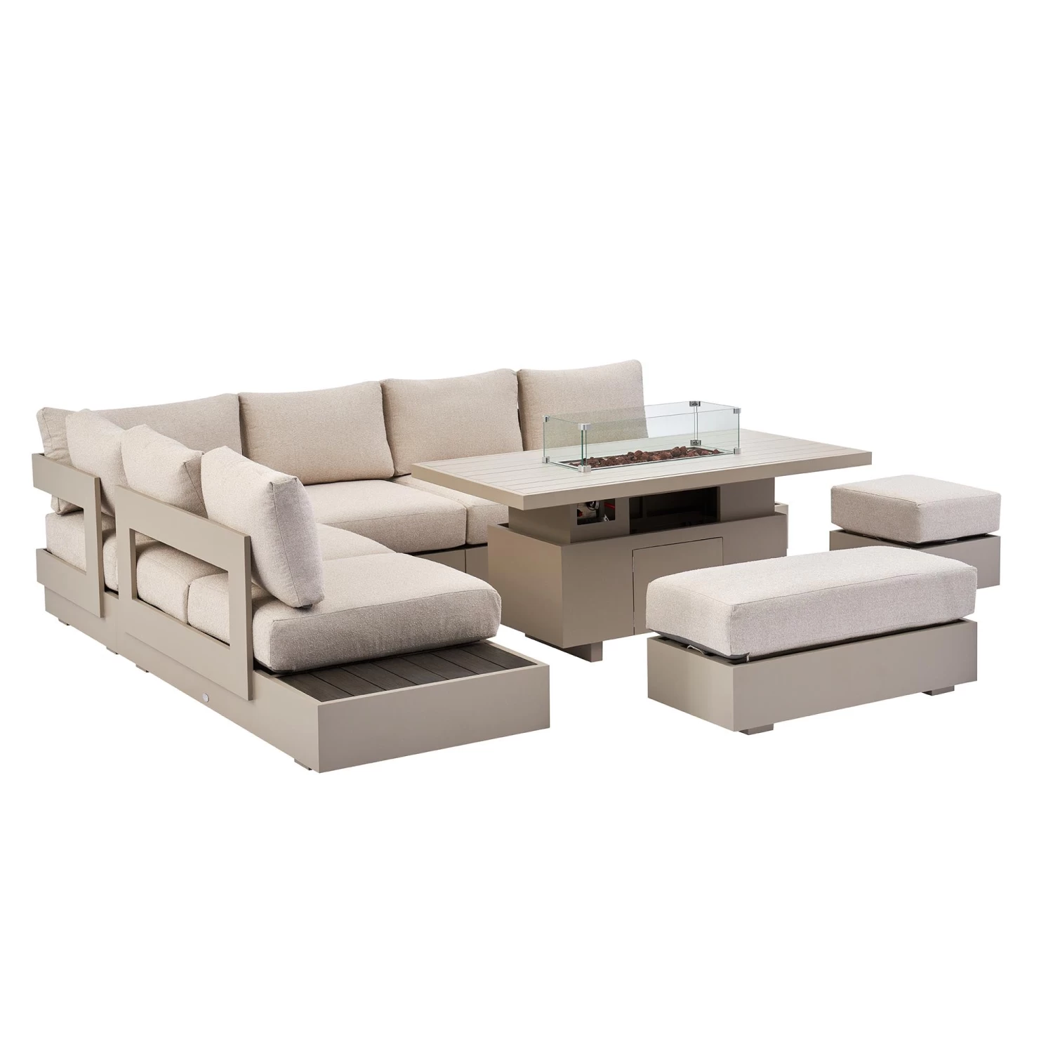 Jardin Aluminium Large Corner Casual Dining Set With Rising Firepit Table, Pumice 11 Jardin Aluminium Large Corner Casual Dining Set With Rising Firepit Table, Pumice - Image 9