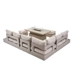 Jardin Aluminium Large Corner Casual Dining Set With Rising Firepit Table, Pumice 24 Jardin Aluminium Large Corner Casual Dining Set With Rising Firepit Table, Pumice -Garden Store OD DINE 906 PUMICE SET WB4