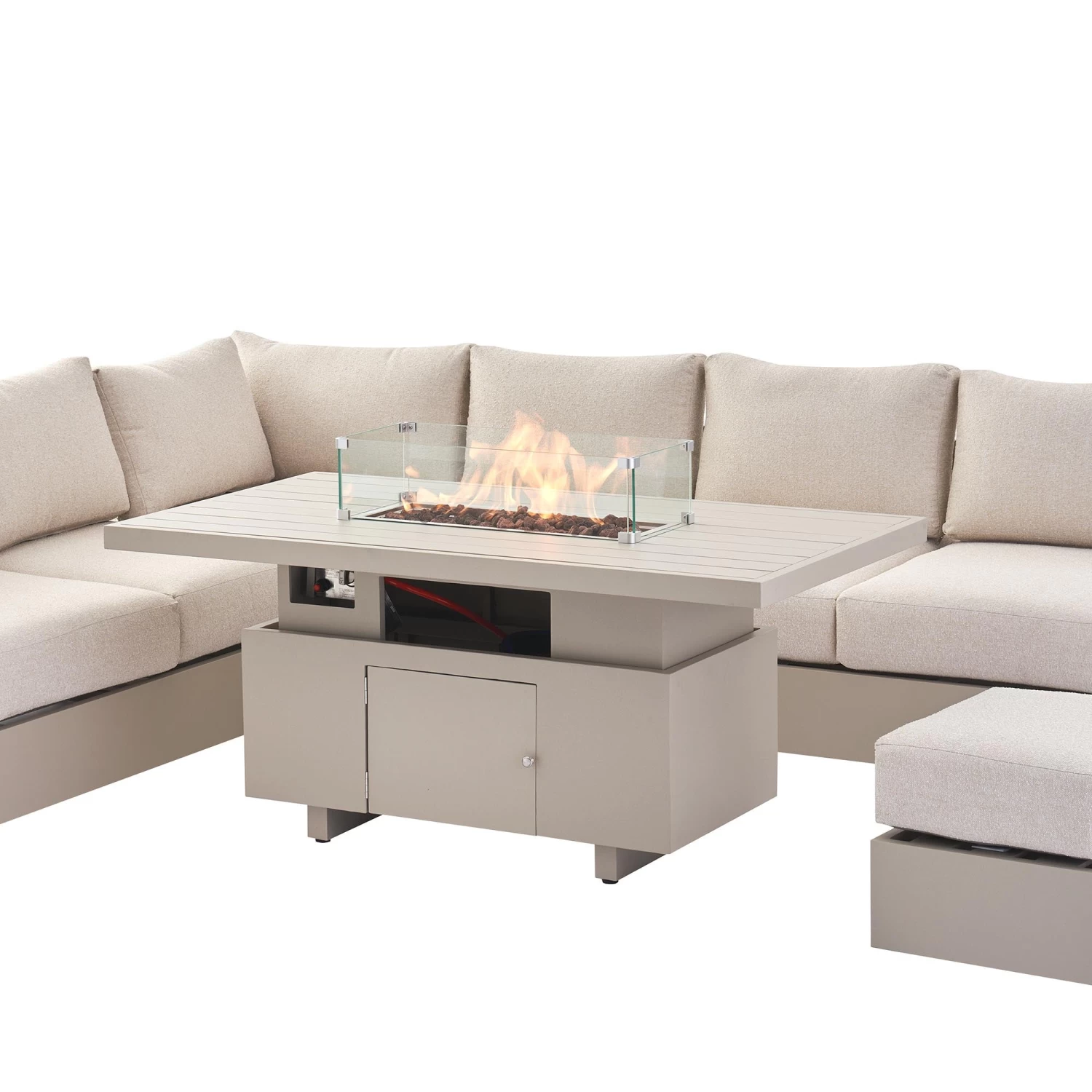 Jardin Aluminium Large Corner Casual Dining Set With Rising Firepit Table, Pumice 13 Jardin Aluminium Large Corner Casual Dining Set With Rising Firepit Table, Pumice - Image 11