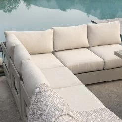 Jardin Aluminium Large Corner Casual Dining Set With Rising Firepit Table, Pumice 17 Jardin Aluminium Large Corner Casual Dining Set With Rising Firepit Table, Pumice -Garden Store OD DINE 906 PUMICE SET scene2