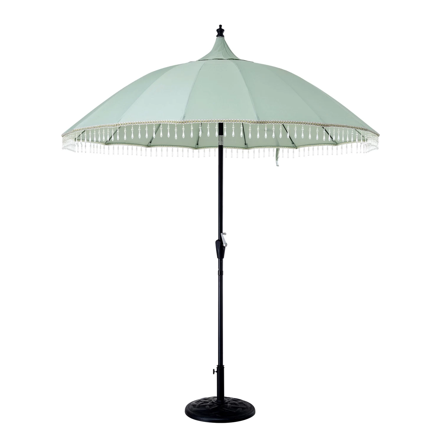 Hacienda 2.4M Sage Green Beaded Carousel Garden Parasol With Fringe Tassels And Aluminium Tilt 3 Hacienda 2.4M Sage Green Beaded Carousel Garden Parasol With Fringe Tassels And Aluminium Tilt