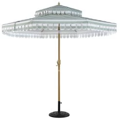 Fabienne Sage Green And White Striped 3M Double Top Crank And Tilt Parasol -Garden Store OD PRSL 42 GREENSTRIPE WB1