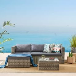 Troy Corner Rattan Garden Sofa Set With Table -Garden Store OD SF 005 GREY 1