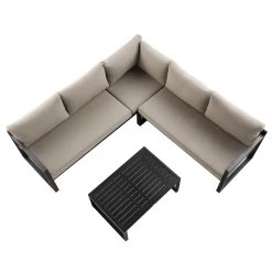 Albany Aluminium Corner Sofa Set With Reclining Back And Coffee Table, Taupe -Garden Store OD SF 1023 TAUPE WB4