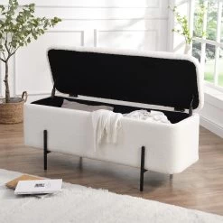 Jed Ecru Boucle 120cm Large Storage Ottoman Bench 15 Jed Ecru Boucle 120cm Large Storage Ottoman Bench -Garden Store OTTO 2245 ECRUBOUCLE scene1