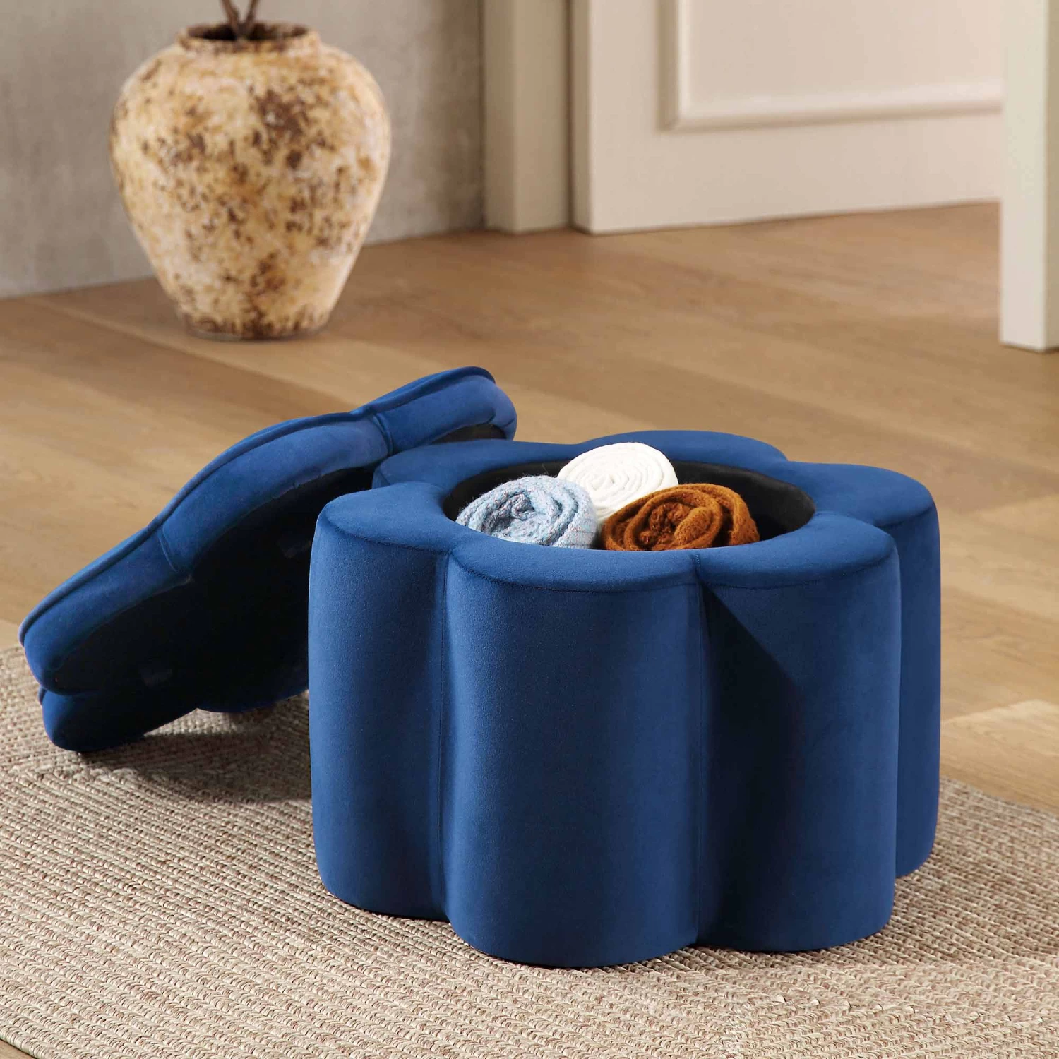 Pollie Navy Velvet Storage Stool 4 Pollie Navy Velvet Storage Stool - Image 2