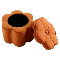 Pollie Orange Velvet Storage Stool 15 Pollie Orange Velvet Storage Stool -Garden Store POUF 291 ORANGE VEL WB2
