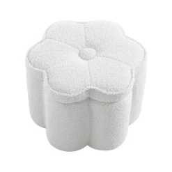 Pollie White Teddy Boucle Storage Stool -Garden Store POUF 291 WHITE TEDDY WB1