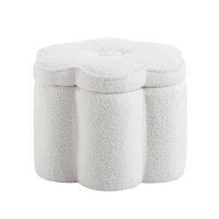 Pollie White Teddy Boucle Storage Stool -Garden Store POUF 291 WHITE TEDDY WB2