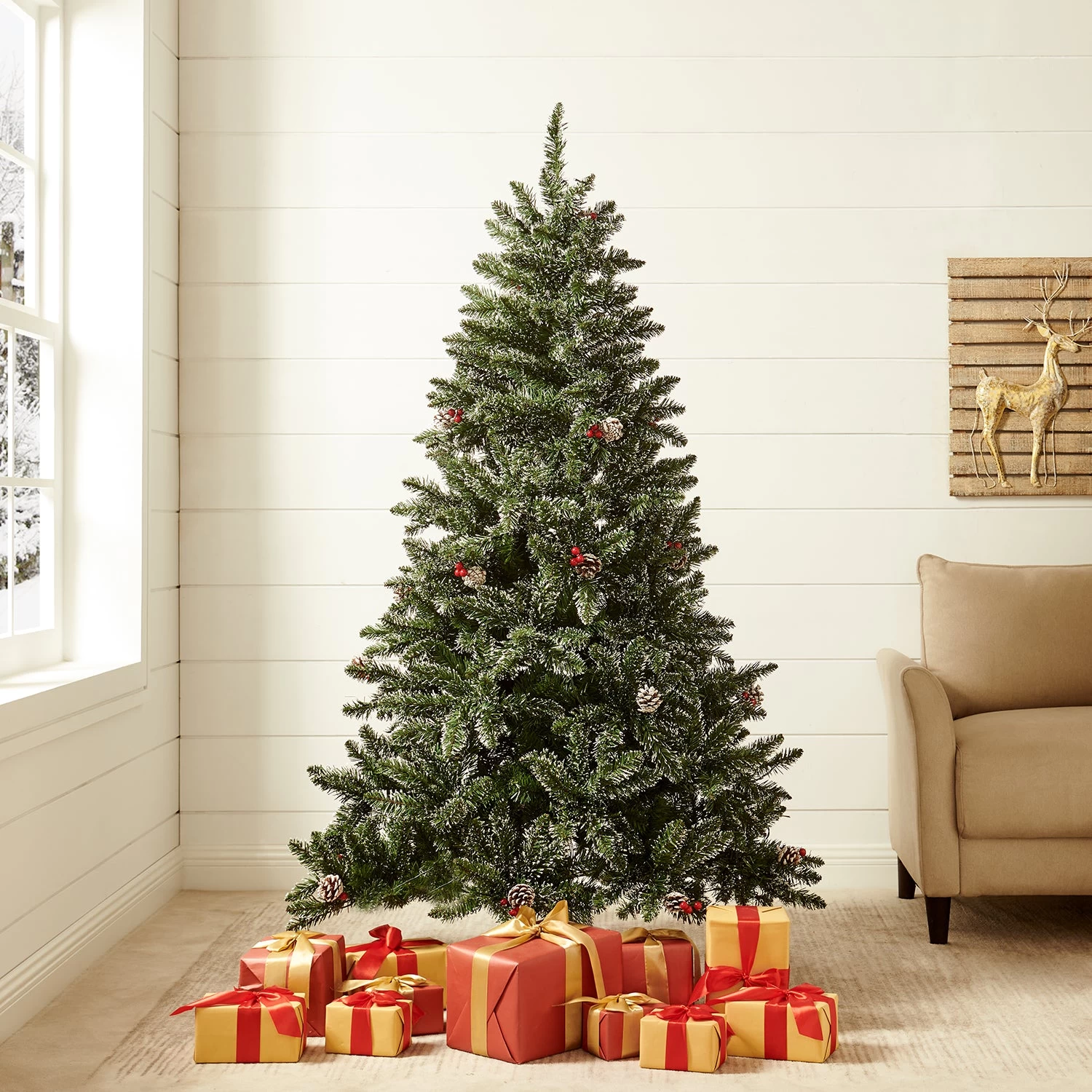 Snow Tipped Frosted Artificial Pines & Berries Christmas Tree With Pre-lit Multi-colour LED Lights (5ft To 8ft) 5 Snow Tipped Frosted Artificial Pines & Berries Christmas Tree With Pre-lit Multi-colour LED Lights (5ft To 8ft) - Image 3