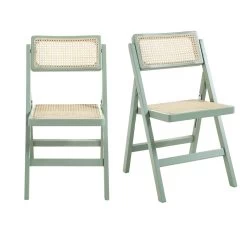 Frances Set Of 2 Folding Cane Rattan Chairs, Mint -Garden Store XN 2054 SAGE 2P WB1
