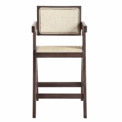 Jeanne Dark Walnut Cane Rattan Solid Beech Wood Counter Stool -Garden Store XN 2211 DARKWALNUT WB2