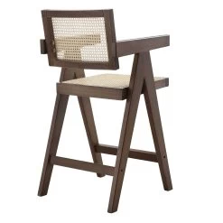 Jeanne Dark Walnut Cane Rattan Solid Beech Wood Counter Stool -Garden Store XN 2211 DARKWALNUT WB4