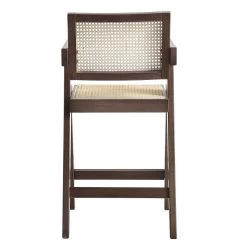Jeanne Dark Walnut Cane Rattan Solid Beech Wood Counter Stool -Garden Store XN 2211 DARKWALNUT WB5