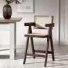 Jeanne Dark Walnut Cane Rattan Solid Beech Wood Counter Stool