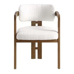 Stanford Curved Oak Frame Upholstered Chair, White Boucle Light Walnut Frame -Garden Store XNDCH 727 WHITE BOUCLE WB1