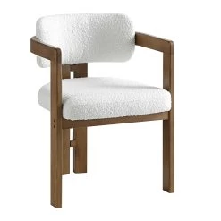Stanford Curved Oak Frame Upholstered Chair, White Boucle Light Walnut Frame -Garden Store XNDCH 727 WHITE BOUCLE WB2
