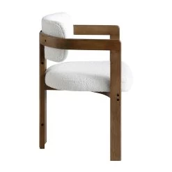 Stanford Curved Oak Frame Upholstered Chair, White Boucle Light Walnut Frame -Garden Store XNDCH 727 WHITE BOUCLE WB3