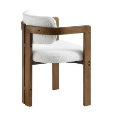 Stanford Curved Oak Frame Upholstered Chair, White Boucle Light Walnut Frame -Garden Store XNDCH 727 WHITE BOUCLE WB4