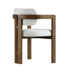 Stanford Curved Oak Frame Upholstered Chair, White Boucle Light Walnut Frame -Garden Store XNDCH 727 WHITE BOUCLE WB5