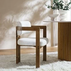 Stanford Curved Oak Frame Upholstered Chair, White Boucle Light Walnut Frame -Garden Store XNDCH 727 WHITE BOUCLE scene1
