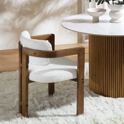 Stanford Curved Oak Frame Upholstered Chair, White Boucle Light Walnut Frame -Garden Store XNDCH 727 WHITE BOUCLE scene3