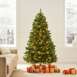 Pre-lit Artificial Green Spruce Christmas Tree With Warm White LED Lights (5ft To 8ft)