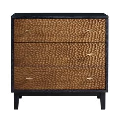 Bianca Chip Carved 3 Drawer Chest, Antique Bronze & Black -Garden Store XXCOD 008 GOLD BLACK WB1
