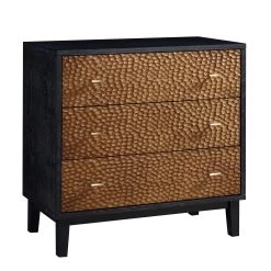 Bianca Chip Carved 3 Drawer Chest, Antique Bronze & Black -Garden Store XXCOD 008 GOLD BLACK WB2