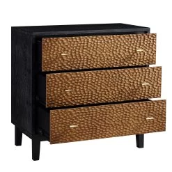 Bianca Chip Carved 3 Drawer Chest, Antique Bronze & Black -Garden Store XXCOD 008 GOLD BLACK WB3