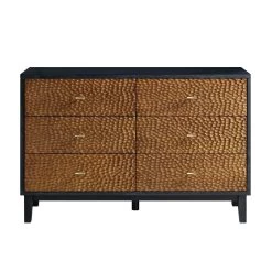 Bianca Chip Carved 6 Drawer Chest, Antique Bronze & Black -Garden Store XXCOD 010 GOLD BLACK WB1