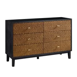 Bianca Chip Carved 6 Drawer Chest, Antique Bronze & Black -Garden Store XXCOD 010 GOLD BLACK WB2
