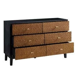 Bianca Chip Carved 6 Drawer Chest, Antique Bronze & Black -Garden Store XXCOD 010 GOLD BLACK WB3