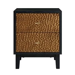 Bianca Chip Carved Bedside Table, Antique Bronze & Black -Garden Store XXNS 007 GOLD BLACK WB1