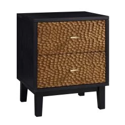 Bianca Chip Carved Bedside Table, Antique Bronze & Black -Garden Store XXNS 007 GOLD BLACK WB2