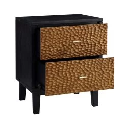 Bianca Chip Carved Bedside Table, Antique Bronze & Black -Garden Store XXNS 007 GOLD BLACK WB3