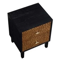 Bianca Chip Carved Bedside Table, Antique Bronze & Black -Garden Store XXNS 007 GOLD BLACK WB4