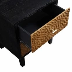 Bianca Chip Carved Bedside Table, Antique Bronze & Black -Garden Store XXNS 007 GOLD BLACK detail2