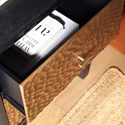 Bianca Chip Carved Bedside Table, Antique Bronze & Black -Garden Store XXNS 007 GOLD BLACK scene2