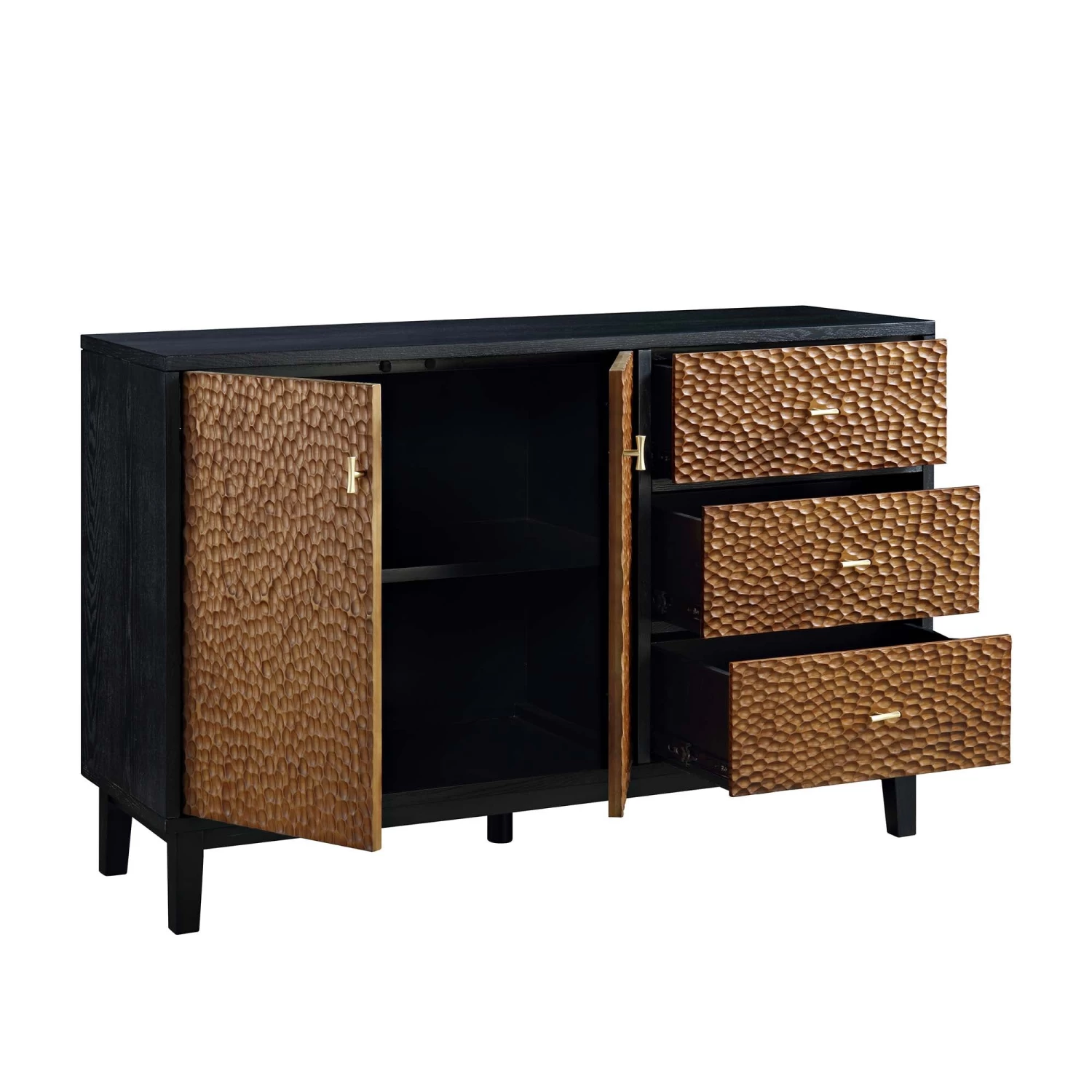 Bianca Chip Carved 2-Door 3-Drawer Sideboard, Antique Bronze & Black 9 Bianca Chip Carved 2-Door 3-Drawer Sideboard, Antique Bronze & Black - Image 7