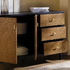 Bianca Chip Carved 2-Door 3-Drawer Sideboard, Antique Bronze & Black 18 Bianca Chip Carved 2-Door 3-Drawer Sideboard, Antique Bronze & Black -Garden Store XXSB 006 GOLD BLACK scene2