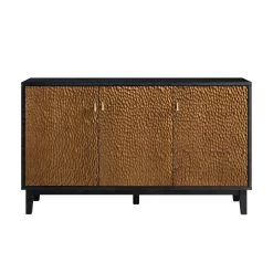 Bianca Chip Carved 3 Door Sideboard, Antique Bronze & Black -Garden Store XXSB 009 GOLD BLACK WB1