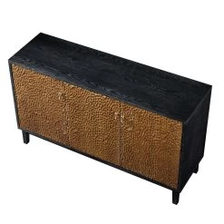 Bianca Chip Carved 3 Door Sideboard, Antique Bronze & Black -Garden Store XXSB 009 GOLD BLACK WB4