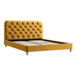 Leamington Deep-Buttoned Upholstered Bed, Turmeric Yellow Velvet -Garden Store ZX 1063 MUST VEL WB1