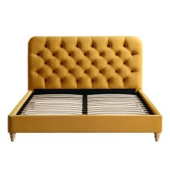 Leamington Deep-Buttoned Upholstered Bed, Turmeric Yellow Velvet -Garden Store ZX 1063 MUST VEL WB2