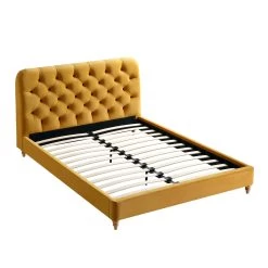 Leamington Deep-Buttoned Upholstered Bed, Turmeric Yellow Velvet -Garden Store ZX 1063 MUST VEL WB3