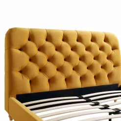 Leamington Deep-Buttoned Upholstered Bed, Turmeric Yellow Velvet -Garden Store ZX 1063 MUST VEL detail1